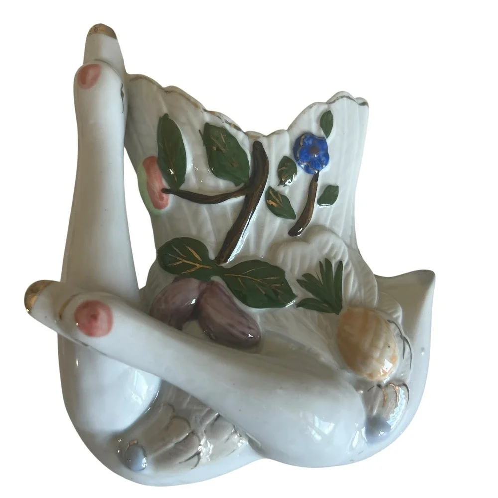 Vintage Double Swan Wall Pocket Vase 1960s Ceramic Set of 3 Japan